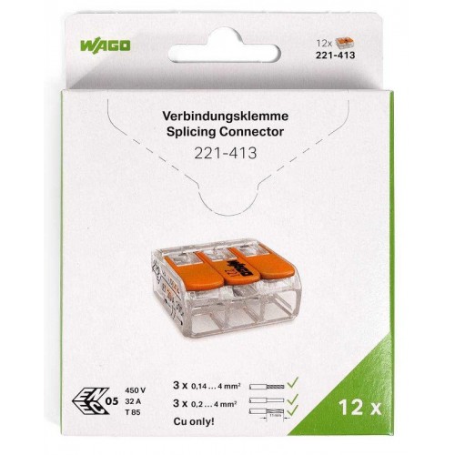 КВТ Клеммы WAGO 221-413/996-012 (3Х4,0мм2) (блистер 12шт.) 86580 KVT